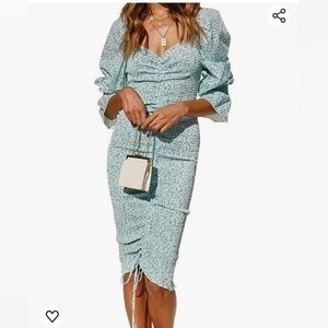 BNWOT Smocked Mint Green Floral Midi Dress Women's Size Large